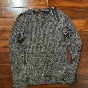 French Connection Metallic Gray Ribbed Knit Top